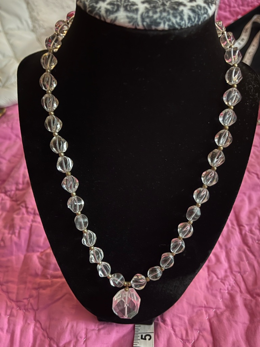 Ross-Simons Clear Faceted Crystal Bead Necklace with Teardrop Pendant